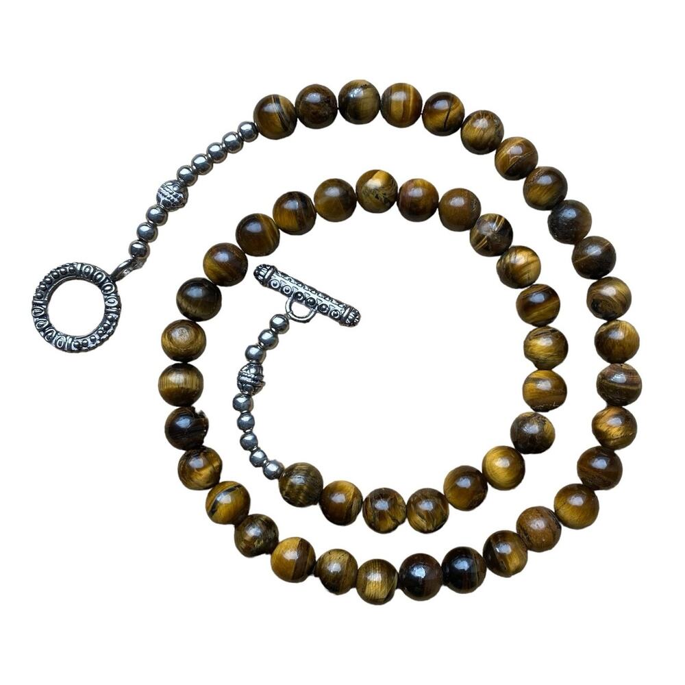 Vintage Tiger Eye Necklace Single Strand 8mm Round Beads Gemstone 19” Length - Picture 6 of 7